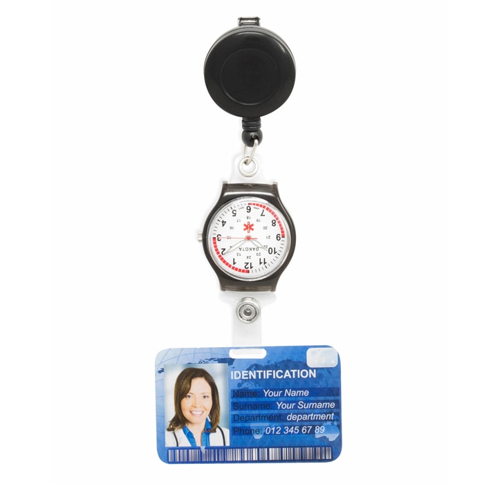 Badge Reel with Nurse Watch Retractable in Black