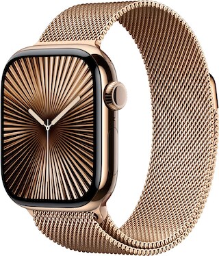 Apple Watch Series 10 GPS + Cellular 42mm Gold Titanium Case with Gold Milanese Loop