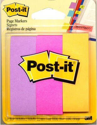 3M Postit Page Markers Assorted Neon Colors  1 in x 3 in 50Pad 3 PadsPack
