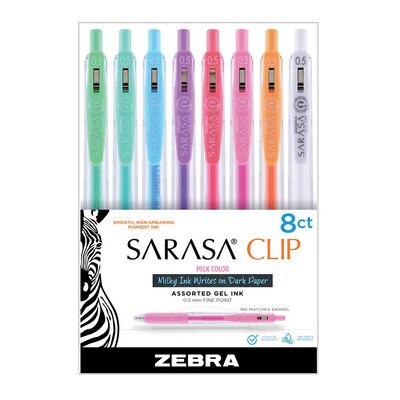 Zebra Sarasa Clip Gel Retractable Pen 0.5mm Milk Colors Assorted 8Pack