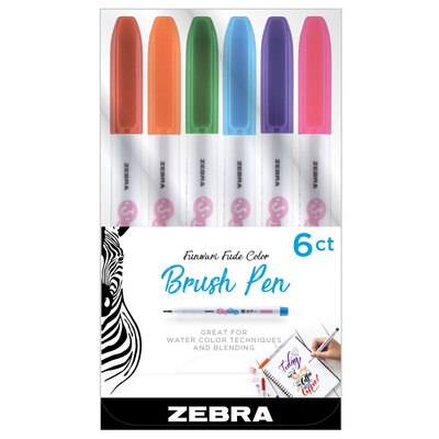 Zebra Funwari Single Ended Super Fine Brush Pen Assorted 6Pack