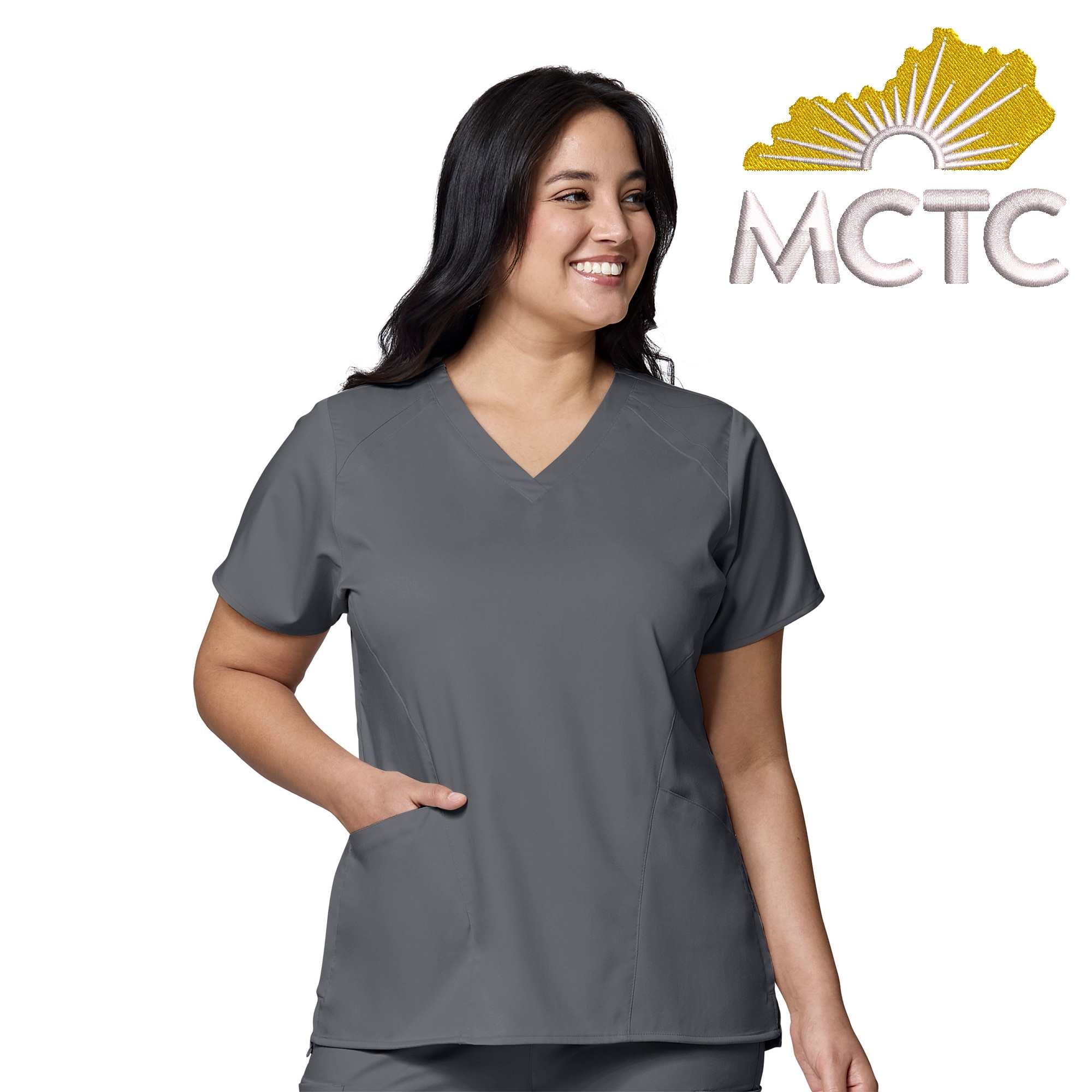 Kentucky Community Custom Decorated WonderWink PRO Women's 4 Pocket V-Neck Scrub Top, 6319MCTC1