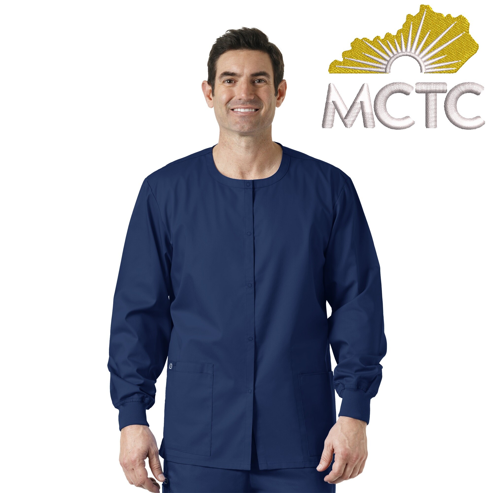 Kentucky Community Custom Decorated WonderWink WWK Unisex Snap Front Scrub Jacket, 800MCTC1