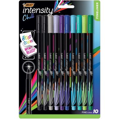 BIC Intensity Chill Fineliner Marker Pen Fine Point (0.4mm) Assorted Colors 10 Count