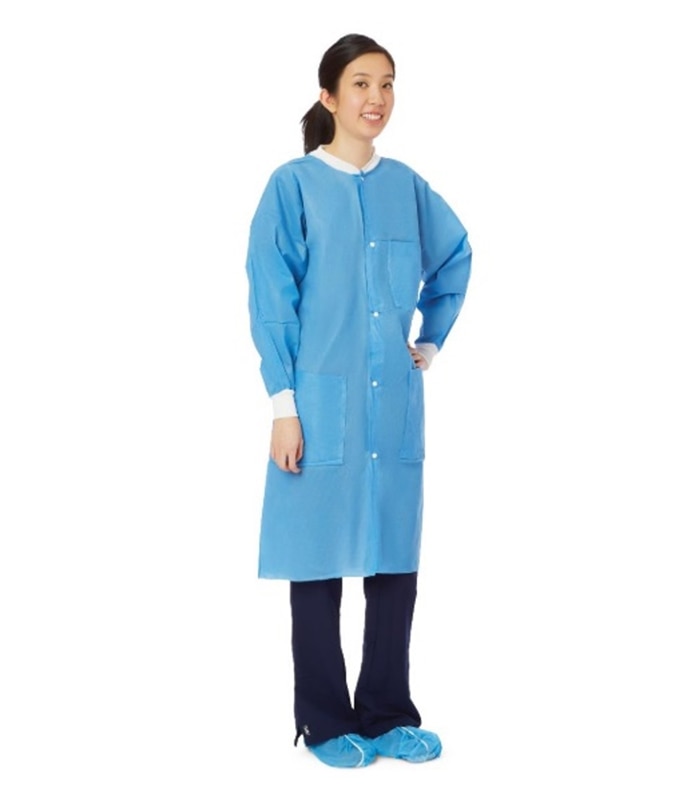 Multilayer Disposable Knit Lab Coat with Cuff and Collar