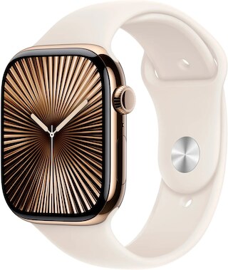 Apple Watch Series 10 GPS + Cellular 46mm Gold Titanium Case with Starlight Sport Band - M/L