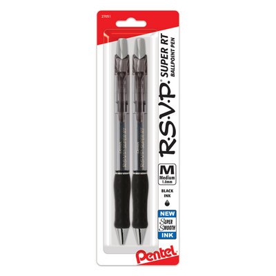 Pentel RSVP Super RT Ballpoint Pen (1.0mm) Medium Line Black Ink 2Pack