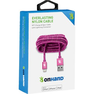OnHand Everlast Nylon Lightning Cable 5ft Pink