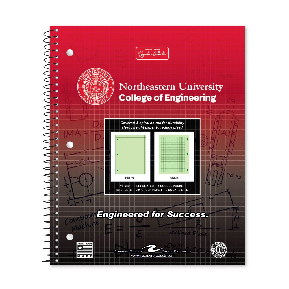 School Spirit Engineering Notebook, Green Tint 20# Paper with 1 Double Pocket