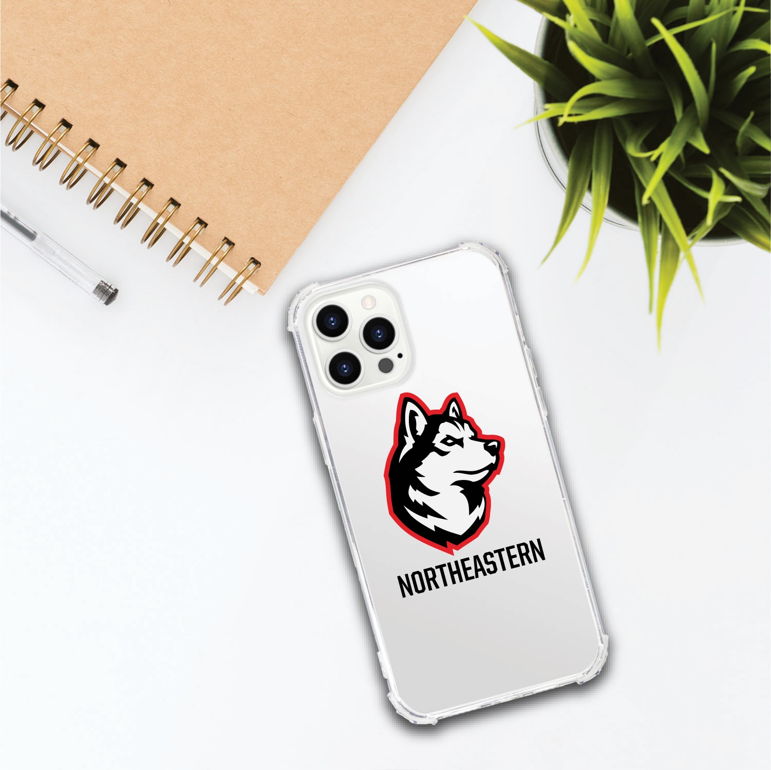Northeastern University Huskies Clear Tough Edge Phone Case, Classic- iPhone 13 Pro