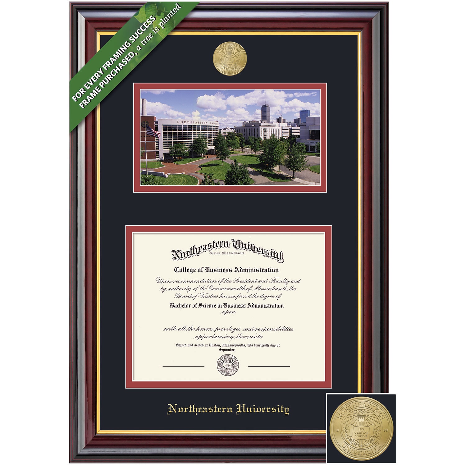 Framing Success Classic Diploma with Campus Landmark Photo Frame. Bachelors, Masters, PhD
