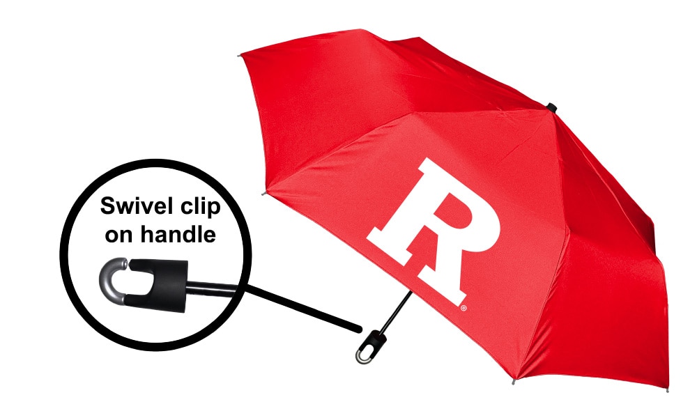 Rutgers Scarlet Knights "Storm Clip" Mini Folding Emblematic Solid Umbrella 42" Coverage