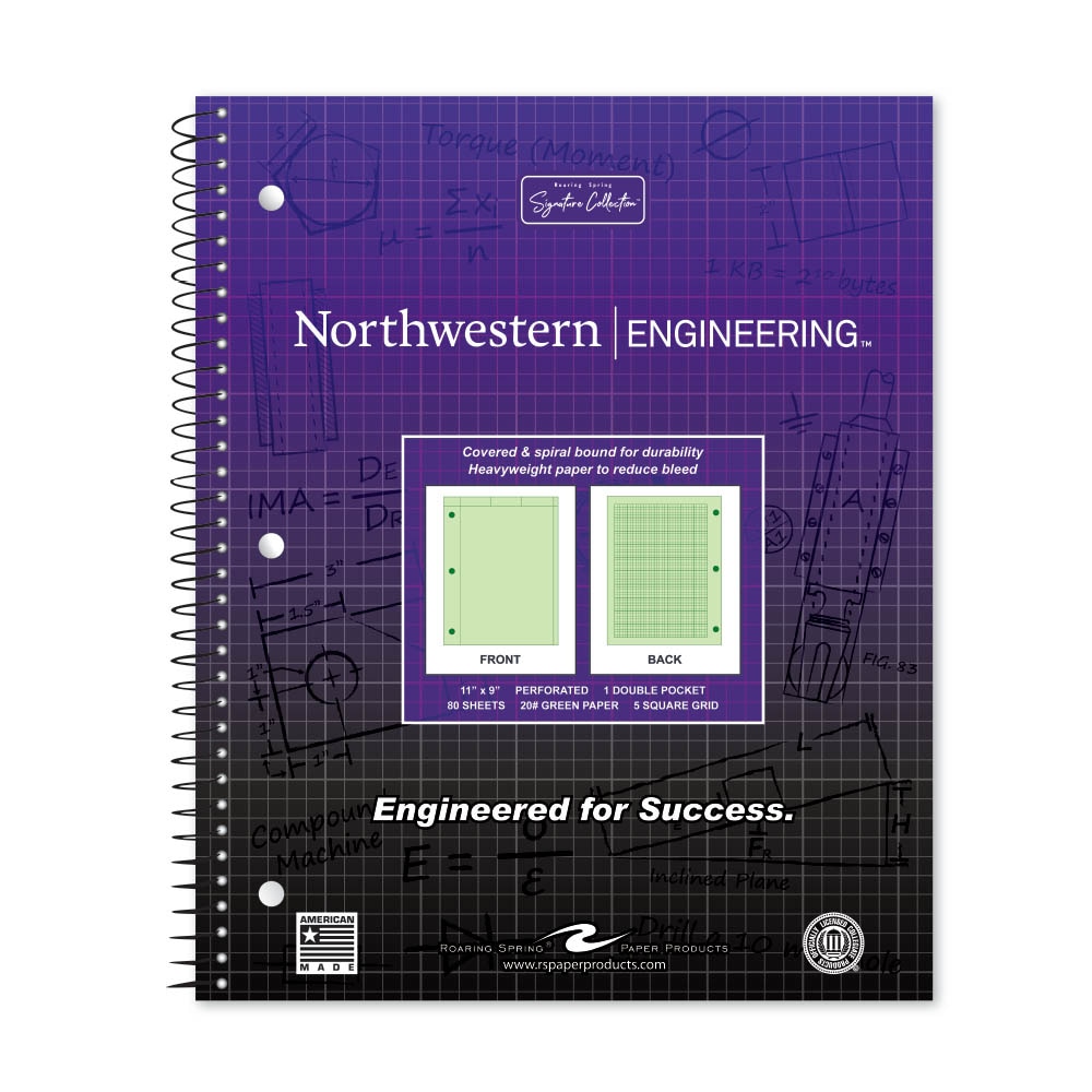 School Spirit Engineering Notebook, Green Tint 20# Paper with 1 Double Pocket