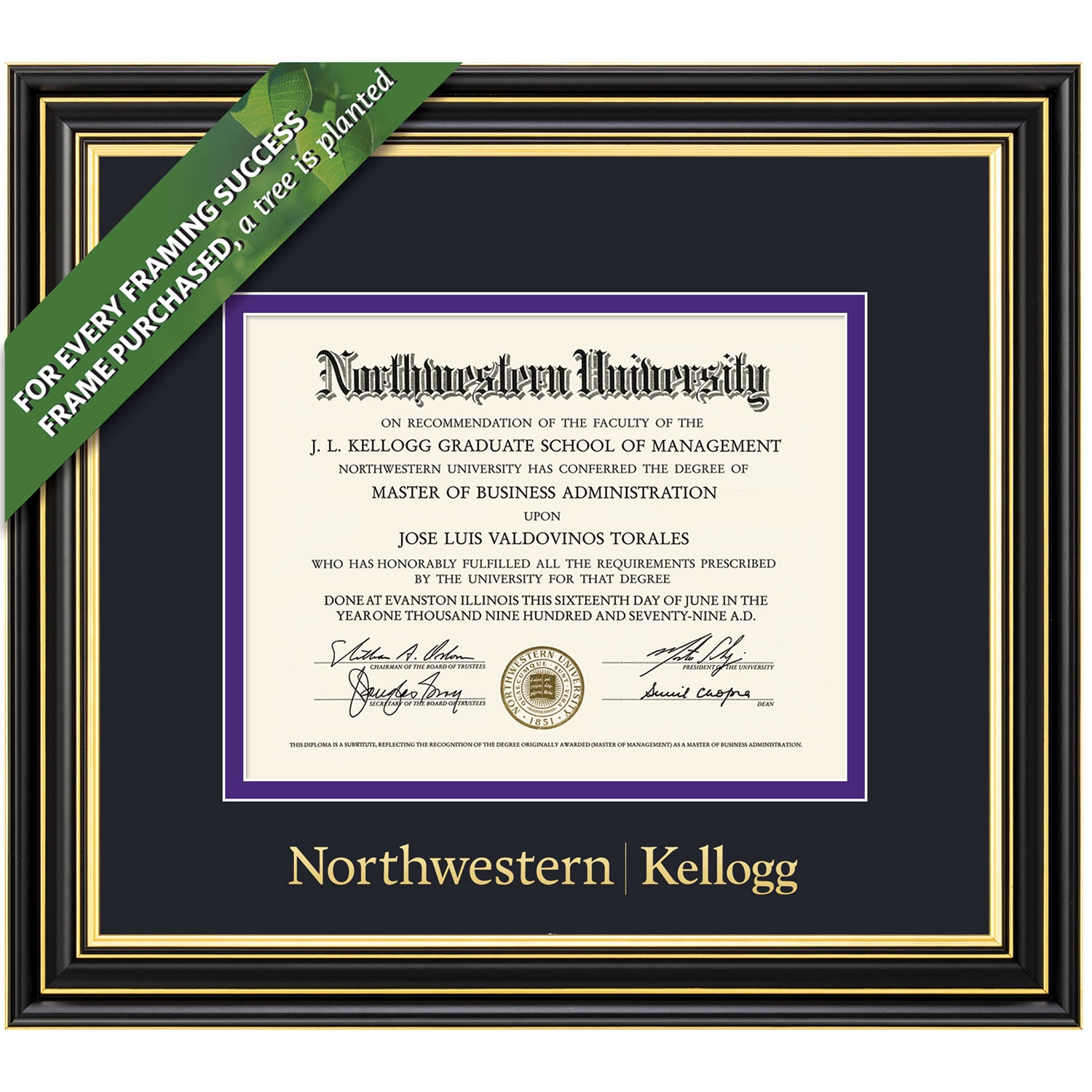 Framing Success 8.5 x 11 Prestige Embossed School Name Kellogg Diploma Frame