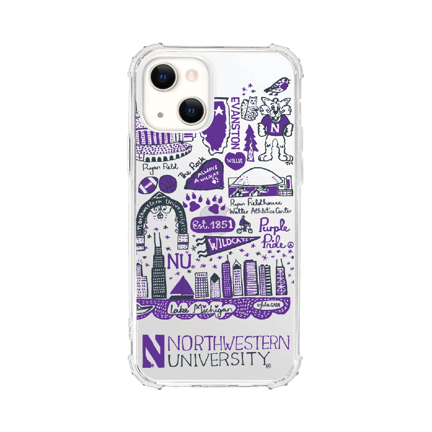 Northwestern University, Tough Edge Phone Case, Julia Gash Cityscape - iPhone 14