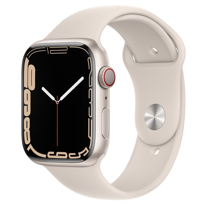 Apple Watch Series 7 GPS + Cellular, 45mm Starlight Aluminum Case with Starlight Sport Band - Regular