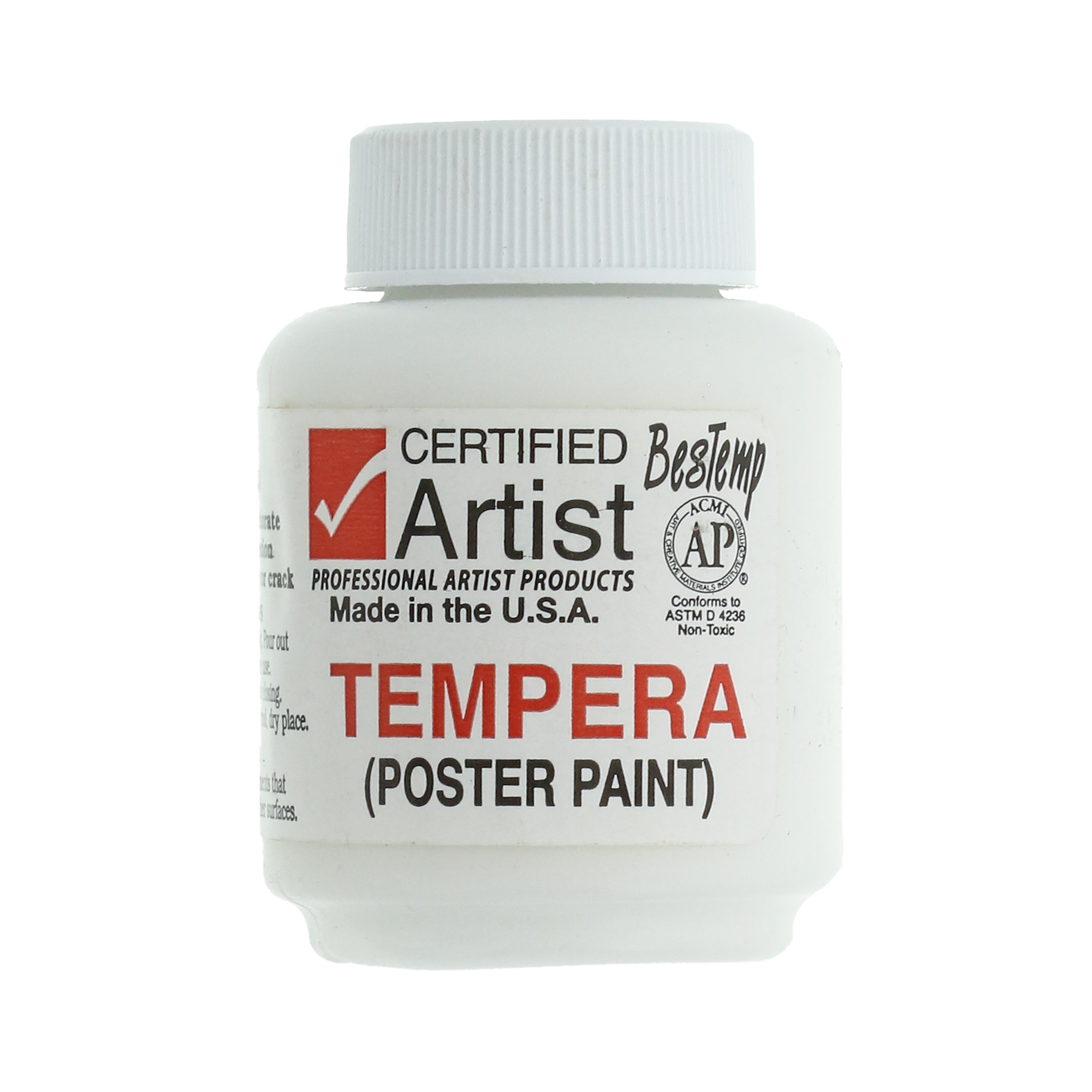 BesTemp Tempera Paint, 2 oz. Bottle, Regular Colors, White