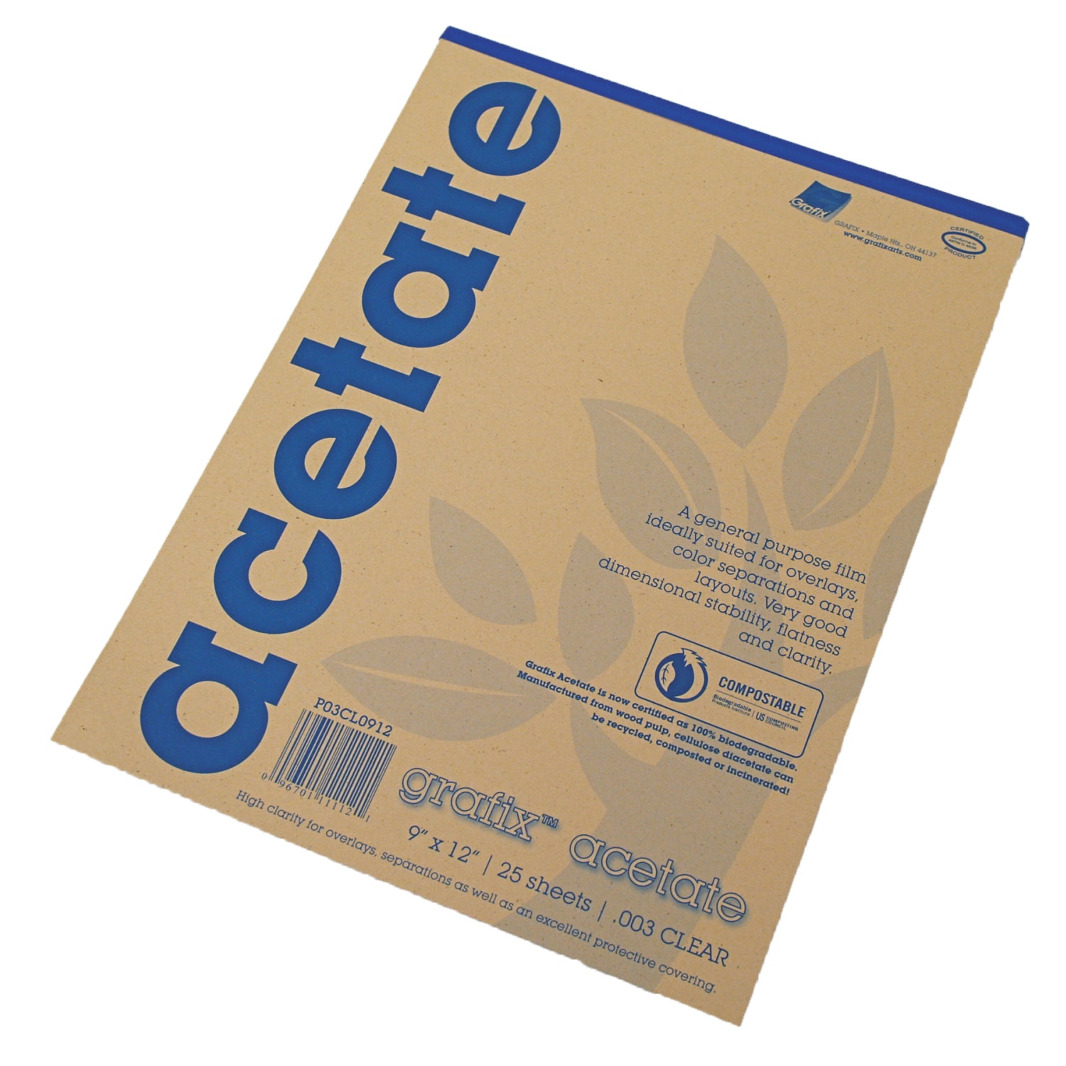 Grafix Clear Acetate Film, .003mm, 9" x 12"