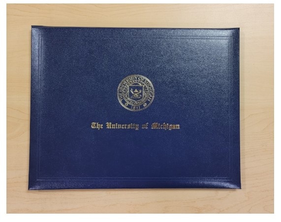 U MICHIGAN OH DIPLOMA COVER