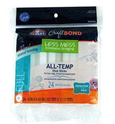 Elmer's Less Mess Hot Glue Sticks, 4", Full Size, 24/Pkg.