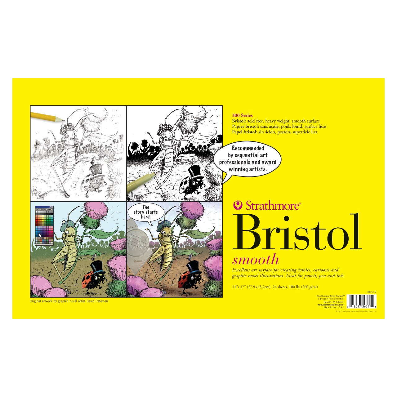 Sequential Art Bristol Paper Pads 300 Series, 11" x 17" - Smooth - 24/Sht. Tape Bound Pad