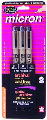 Sakura Pigma Micron Pens - Set of 3 Black Fine Sizes