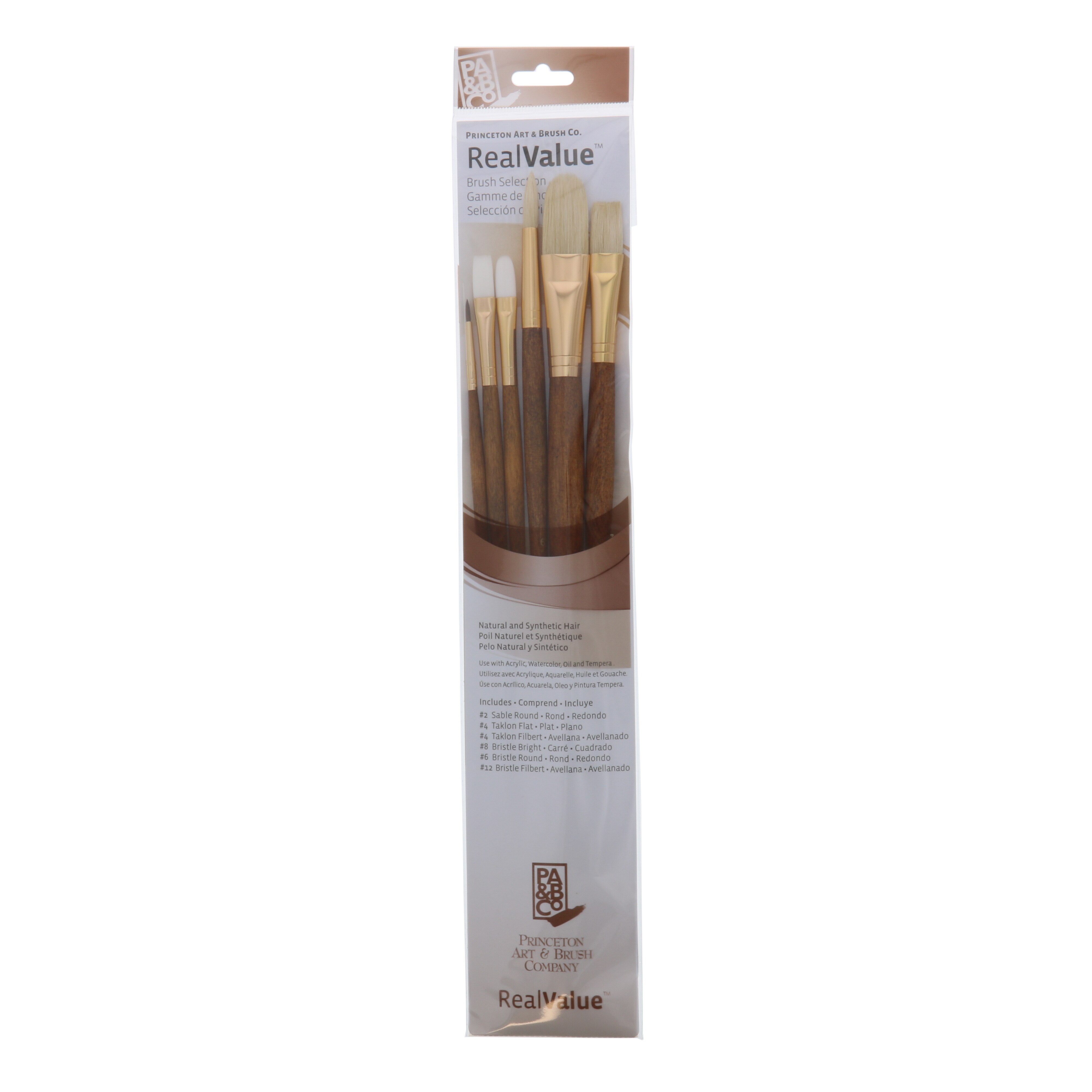 Princeton Brush Value 6 Natural & Synthetic Hair Set, Rnd 2, 6, Flt 4, Brt 8, Filbert 4, 12 (LH)