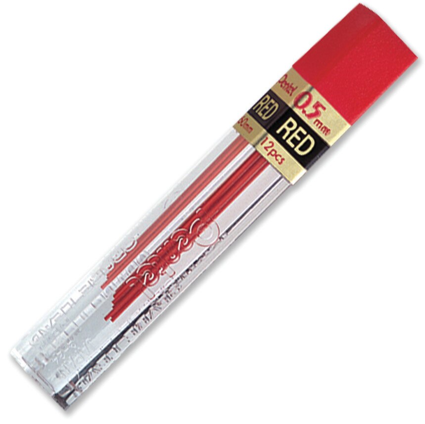 Pentel Super Hi-Polymer Colored Lead Tube Refill, .5mm, Red