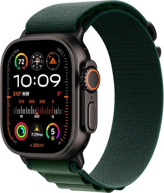 Apple Watch Ultra 2 GPS + Cellular 49mm Black Titanium Case with Dark Green Alpine Loop - Medium