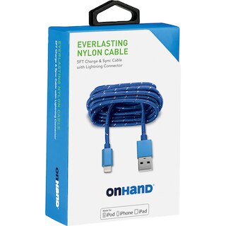 Image 1: OnHand Everlast Nylon Lightning Cable Blu5ft