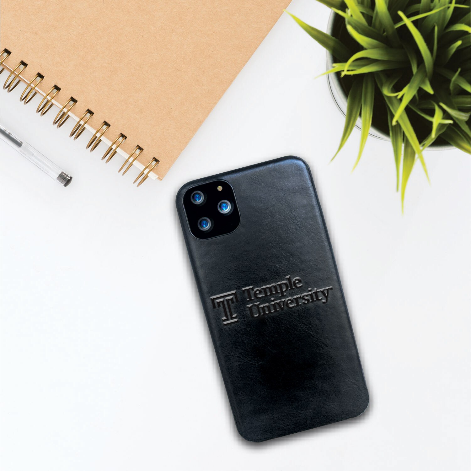 Temple University Leather Shell Phone Case, Black, Alumni V2 - iPhone 13 Pro