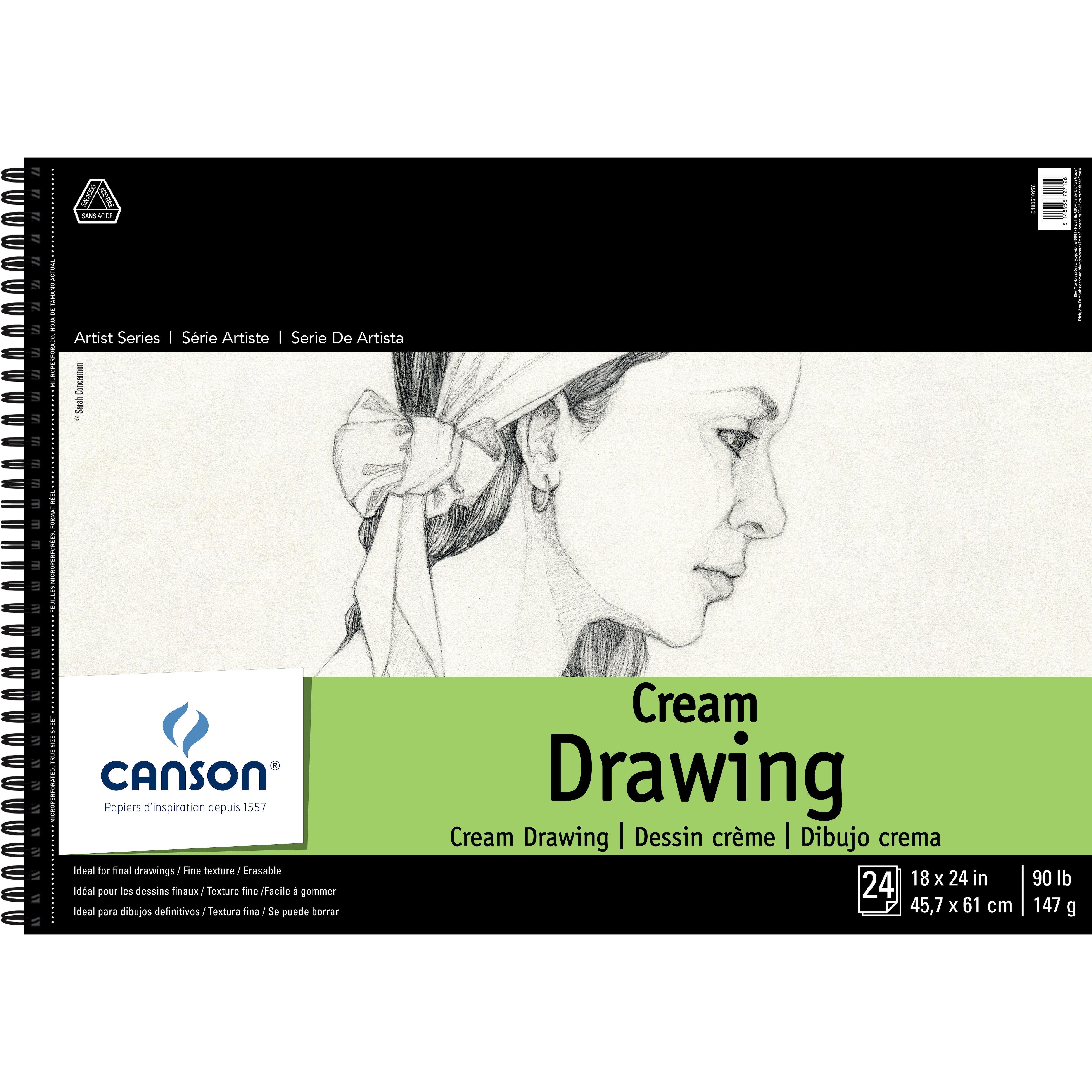 Canson Artist Series Classic Cream Drawing Pad, 18" x 24", 24 Sheets/Pad