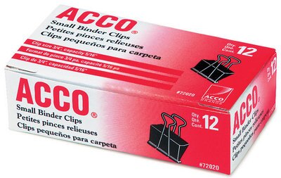 ACCO Binder Clips, Small, Black, 12 per Box