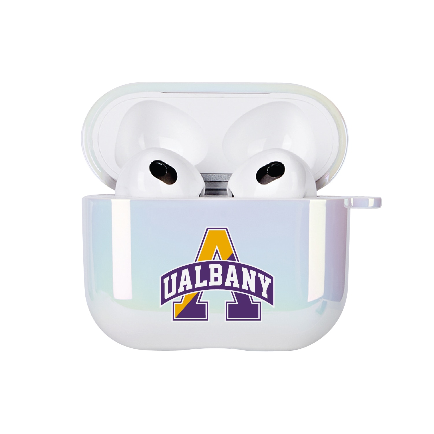 University at Albany - Airpod 3rd Gen Case (TPU), Iridescent White, Classic V1