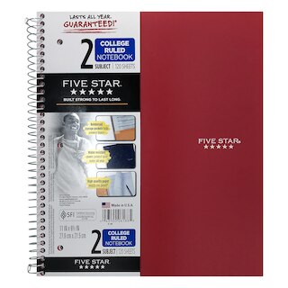 Five Star Wirebound Notebook 2 Subject College Ruled 11 x 8 12 Assorted Colors