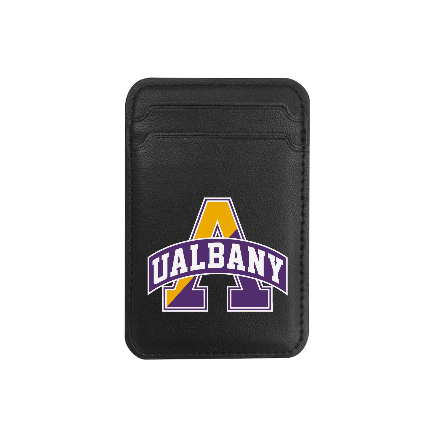 University at Albany V3 - Leather Wallet Sleeve (Top Load, Mag Safe), Black, Classic V1