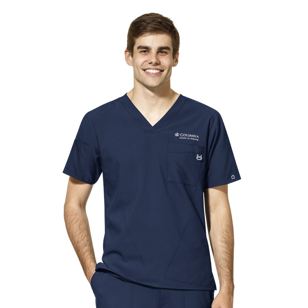 CUIMC Custom Decorated WonderWink W123 Nursing Men's V-Neck Scrub Top, 6355CSN1