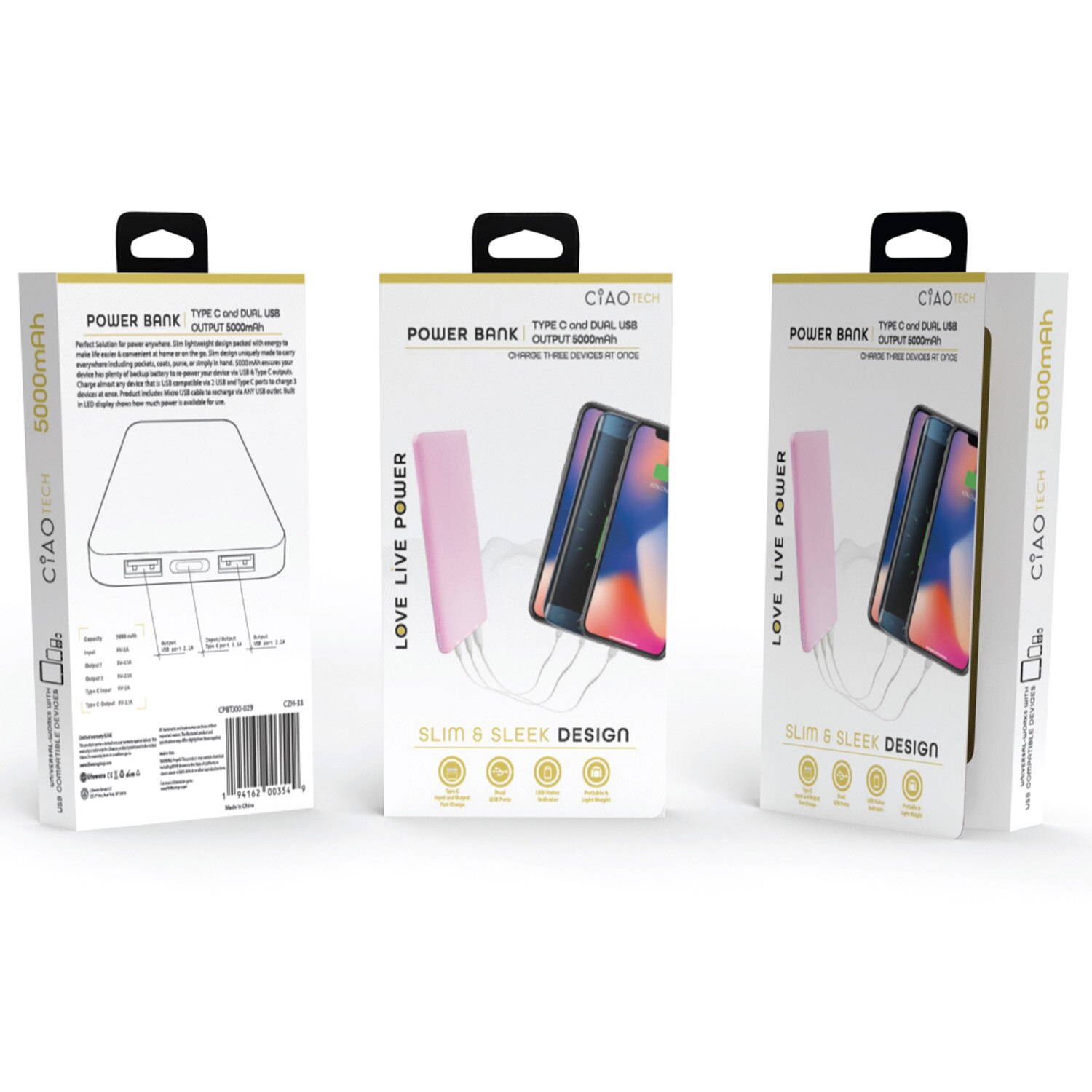 Portable Super Slim Fast Charge Powerbank- Pink.