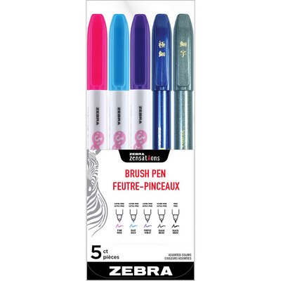 Zebra Zensations Single Ended Brush Pen Assorted Colors 5Pack