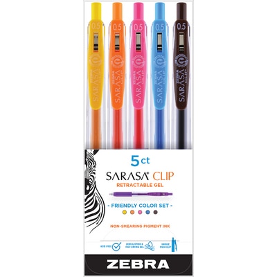 Zebra Sarasa Clip Retractable Gel Pen Friendly Color Set 0.5mm Assorted Colors 5Pack