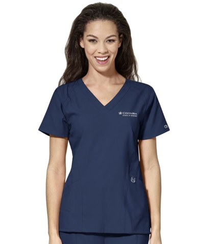 Columbia University Custom Decorated WonderWink W123 Nursing  Women's Stylized V-Neck Scrub Top, 6155CSN1