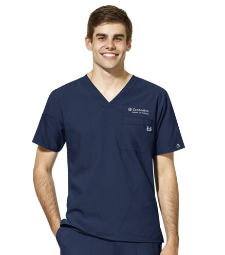 Columbia University Custom Decorated WonderWink W123 Nursing Men's V-Neck Scrub Top, 6355CSN1