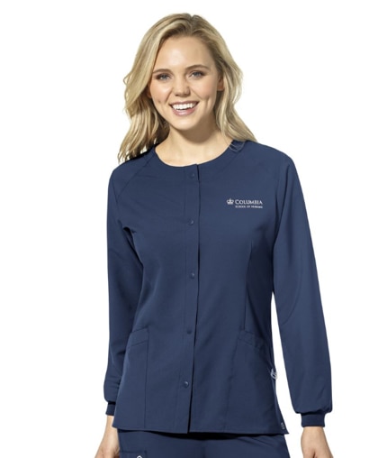 Columbia University Custom Decorated WonderWink W123 Nursing Women's Crew Neck Warm Up Scrub Jacket, 8155CSN1