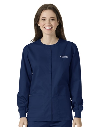 Columbia University Custom Decorated WonderWink WWK Nursing Unisex Snap Front Scrub Jacket, 800CSN1