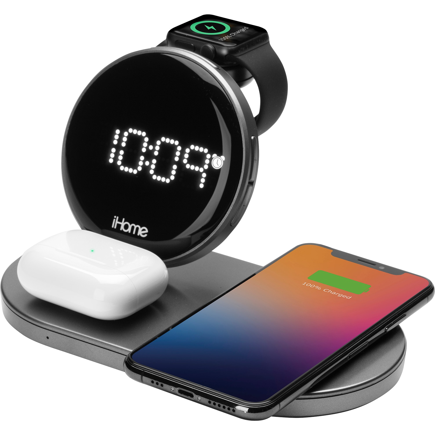 iHome PowerValet Quad+ Alarm Clock with Wireless Charging