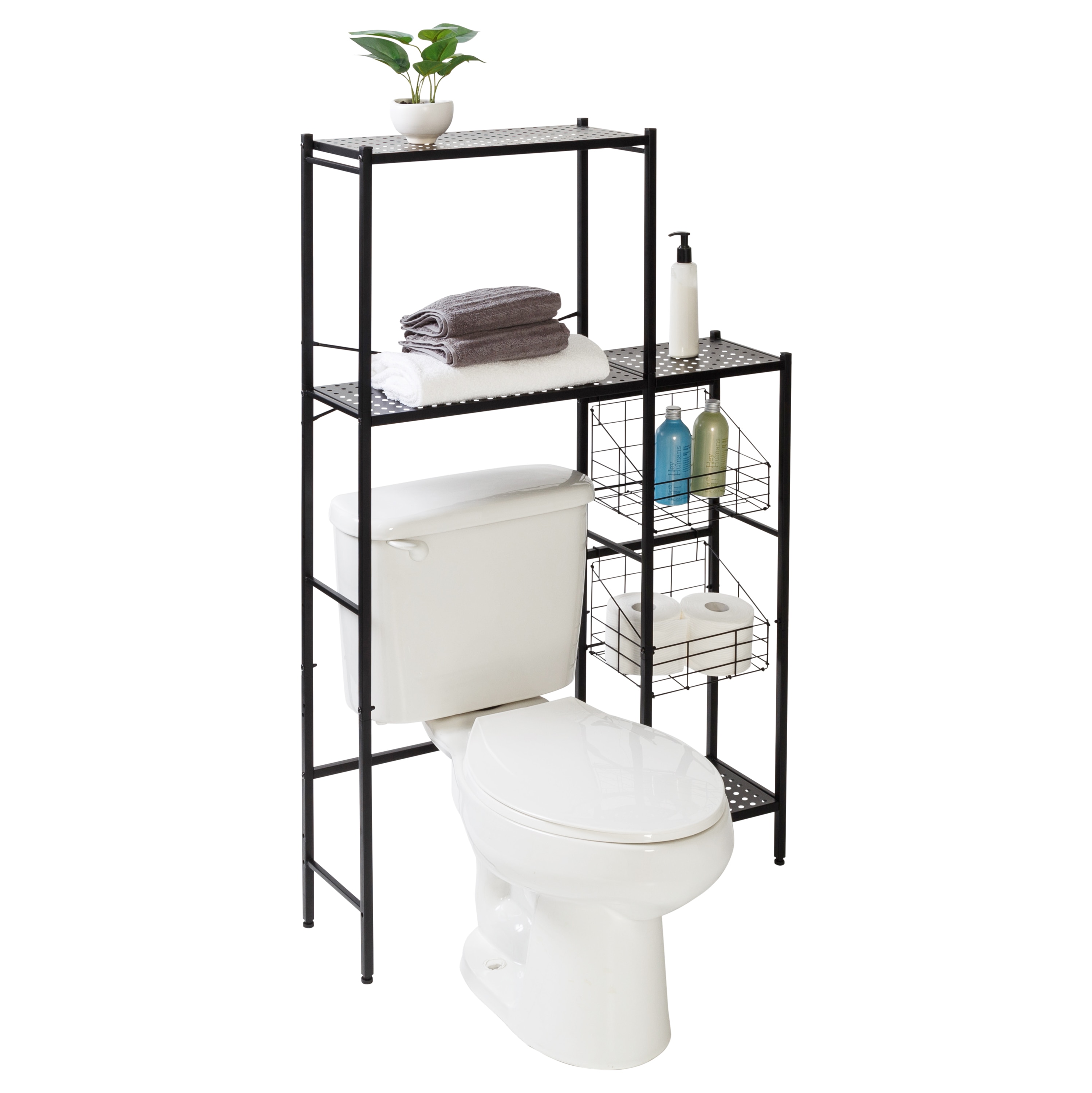 Black Over-the-Toilet Space Saver with Side Shelving
