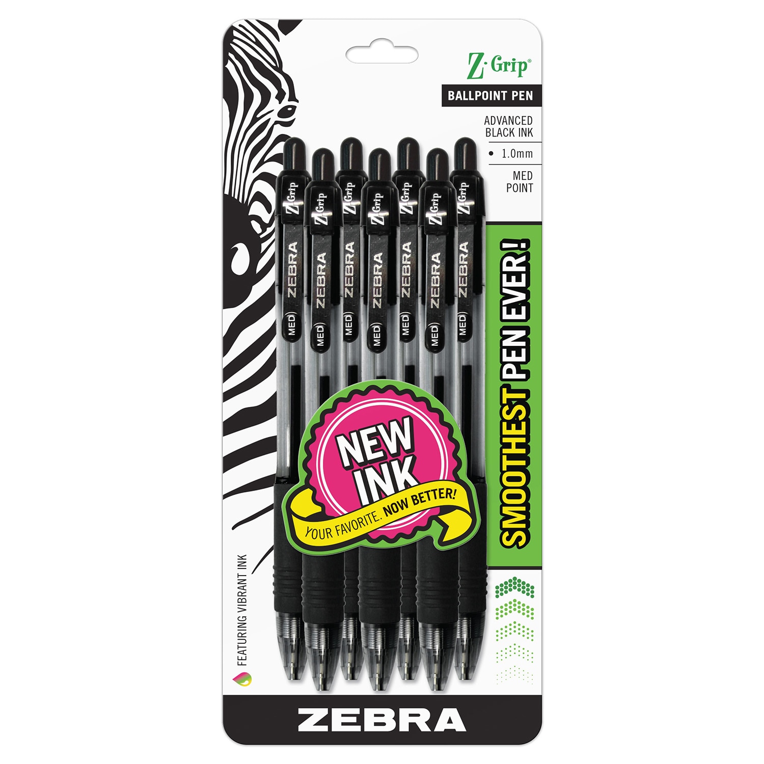 Zebra ZGrip Ballpoint Retractable Pen 1.0mm Black 7Pack