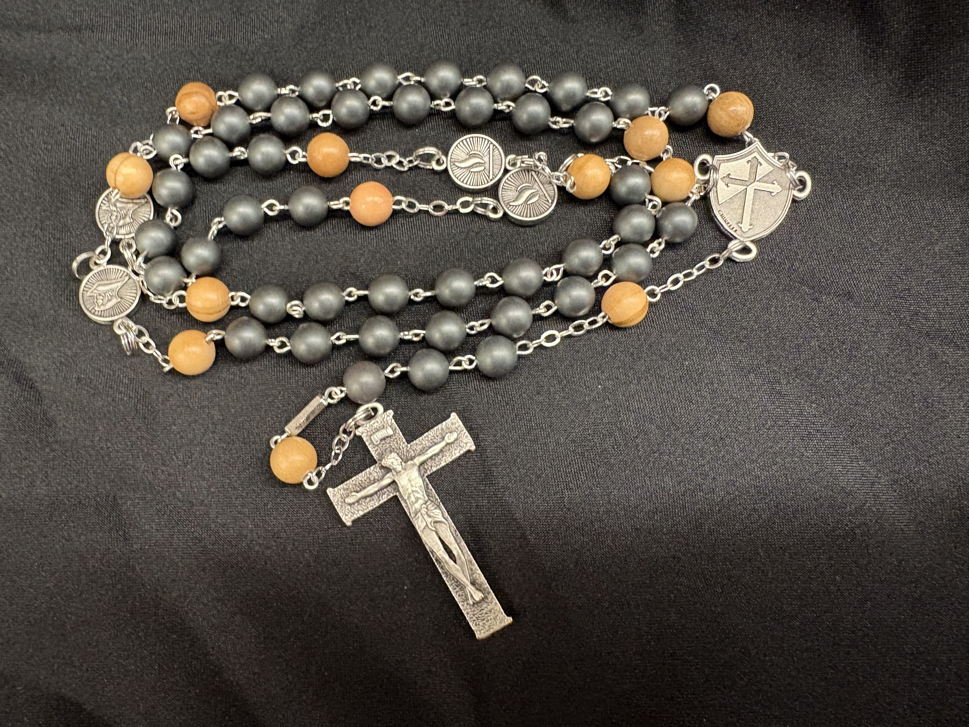 PC Custom Rosary Simple w/8mm Hematite / Wood beads
