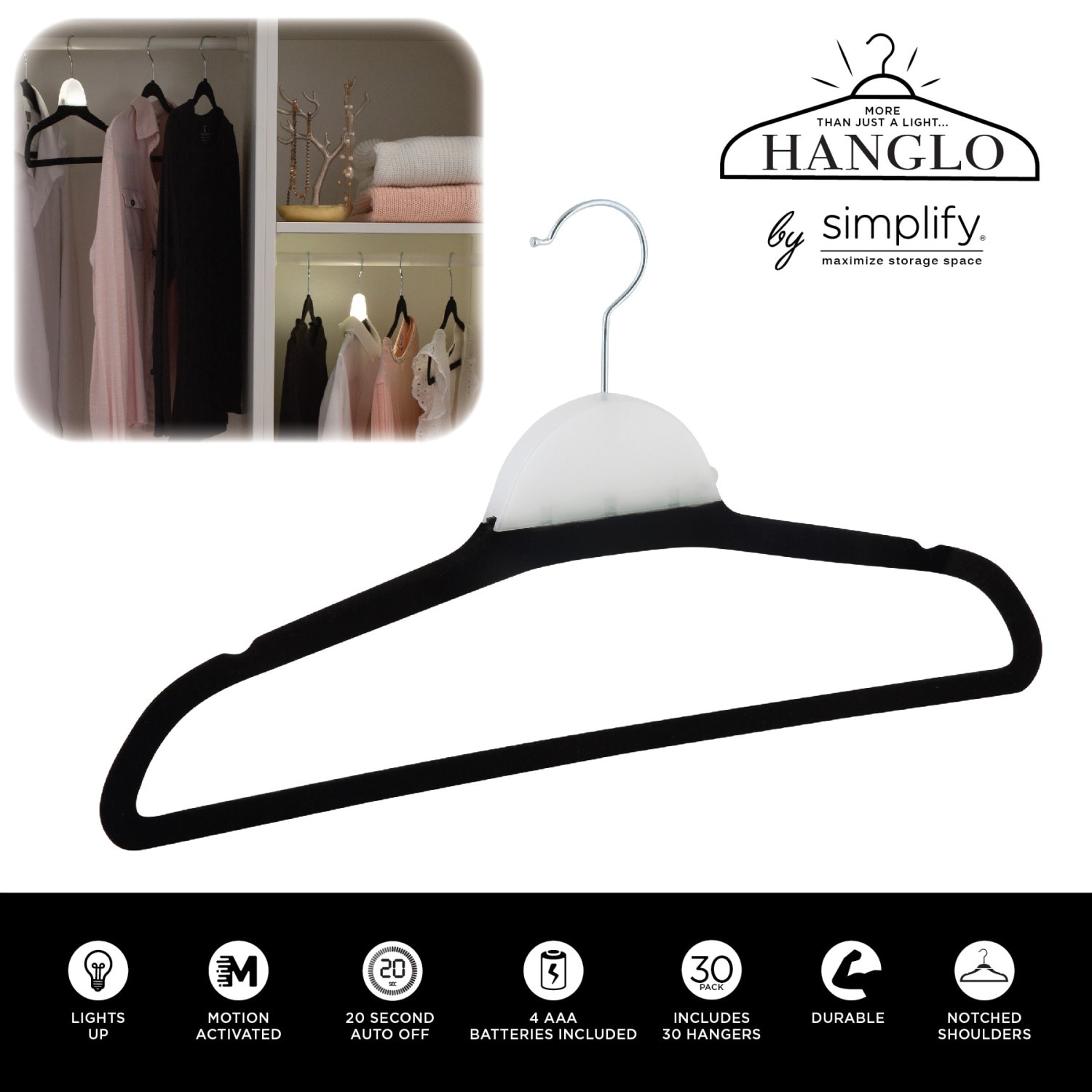 The Hanglo Hanger- Set of 2 Hanglo + 30 Velvet Hangers