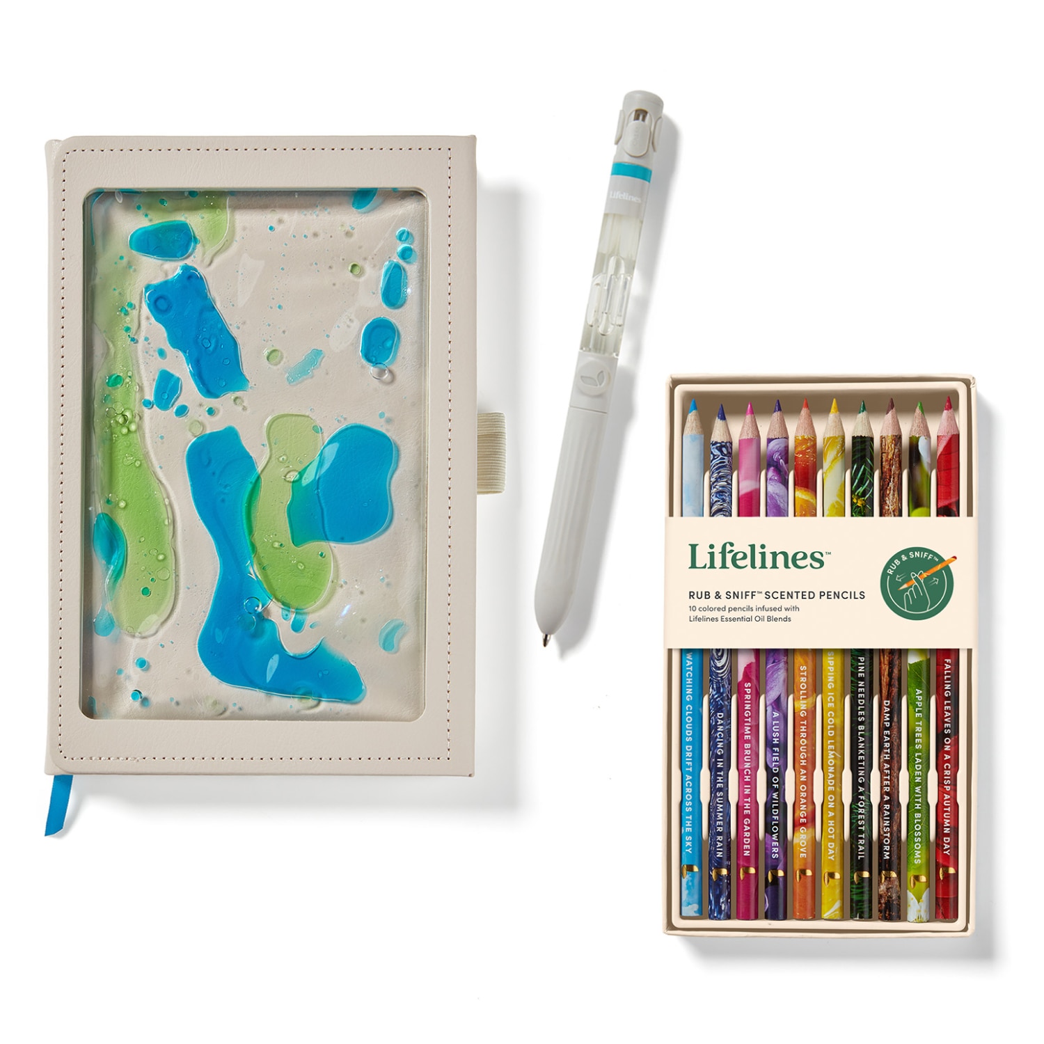 Lifelines "Spark Your Creativity" Bundle - Sensory Journal, Pen Diffuser, Scented Colored Pencils